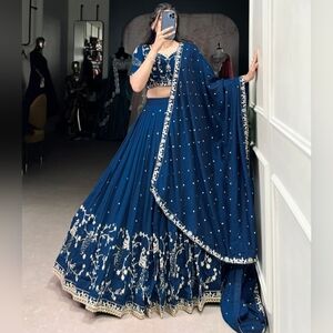 Indian Wedding Clothes Party Wear Blue Lehenga Diwali Garba Choli Sangeet Lehega